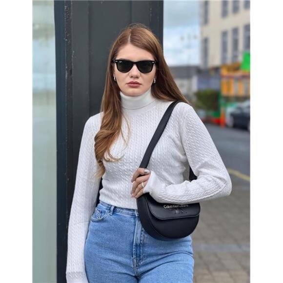 Women Turtleneck Sweater Cable Knit Long Sleeve Pullover Fitted Fall Winter Top - Picture 3 of 6